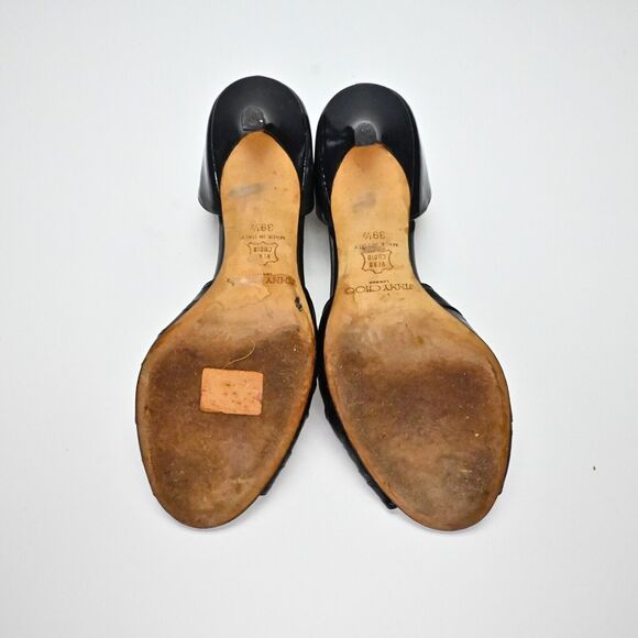 JIMMY CHOO Womens Heels Size 39.5 Black Patent Leather Peep Toe DOrsay Slip On - Picture 8 of 10